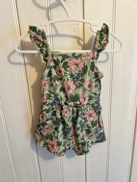Joe fresh 3/6m pink & green floral romper