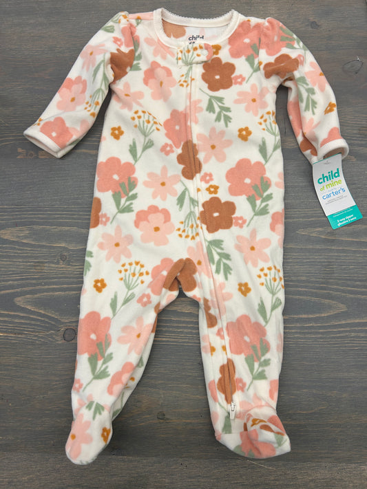 NEW carters 3/6m pink floral fleece sleeper