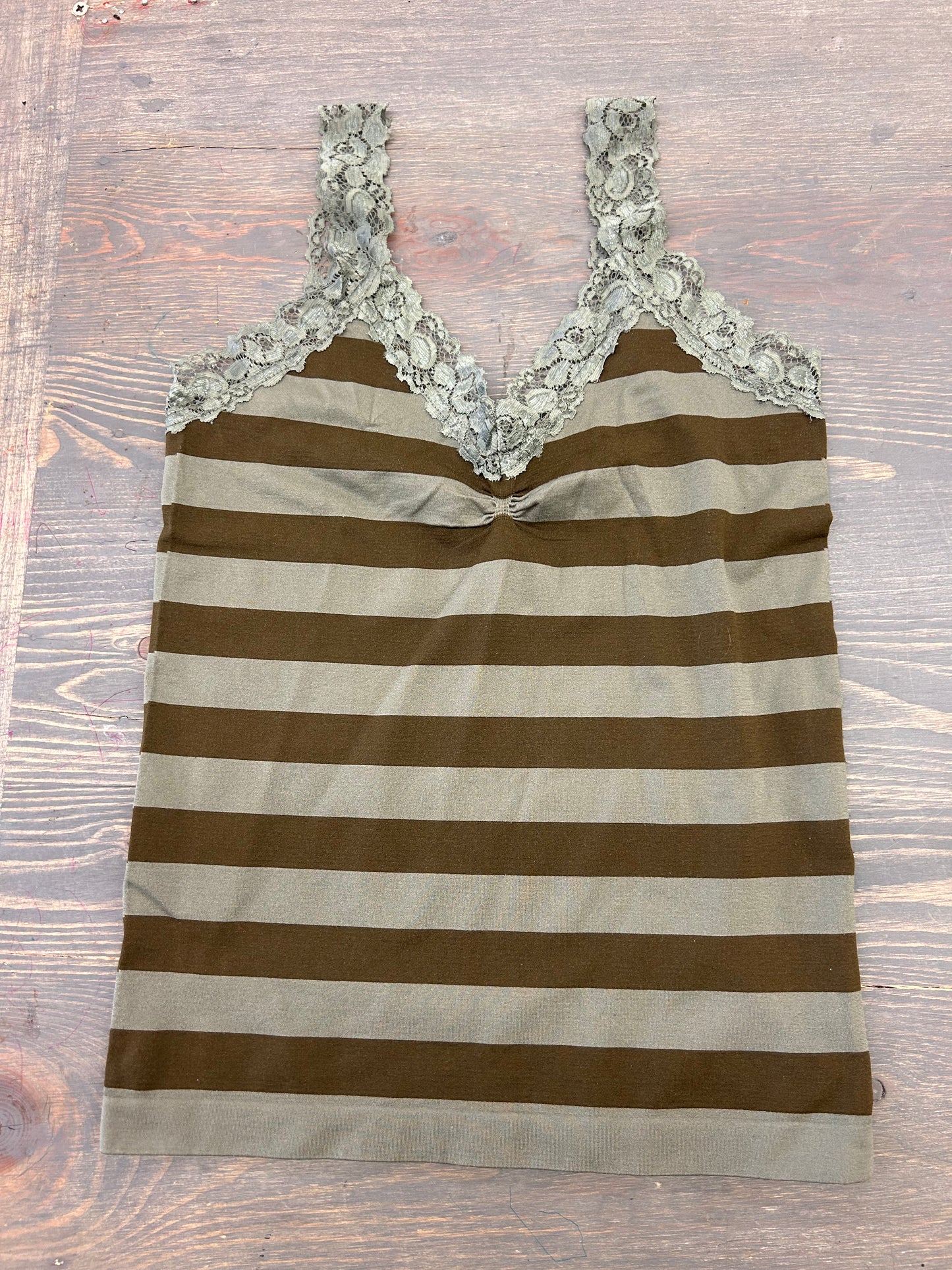 Side street medium green & brown striped tank