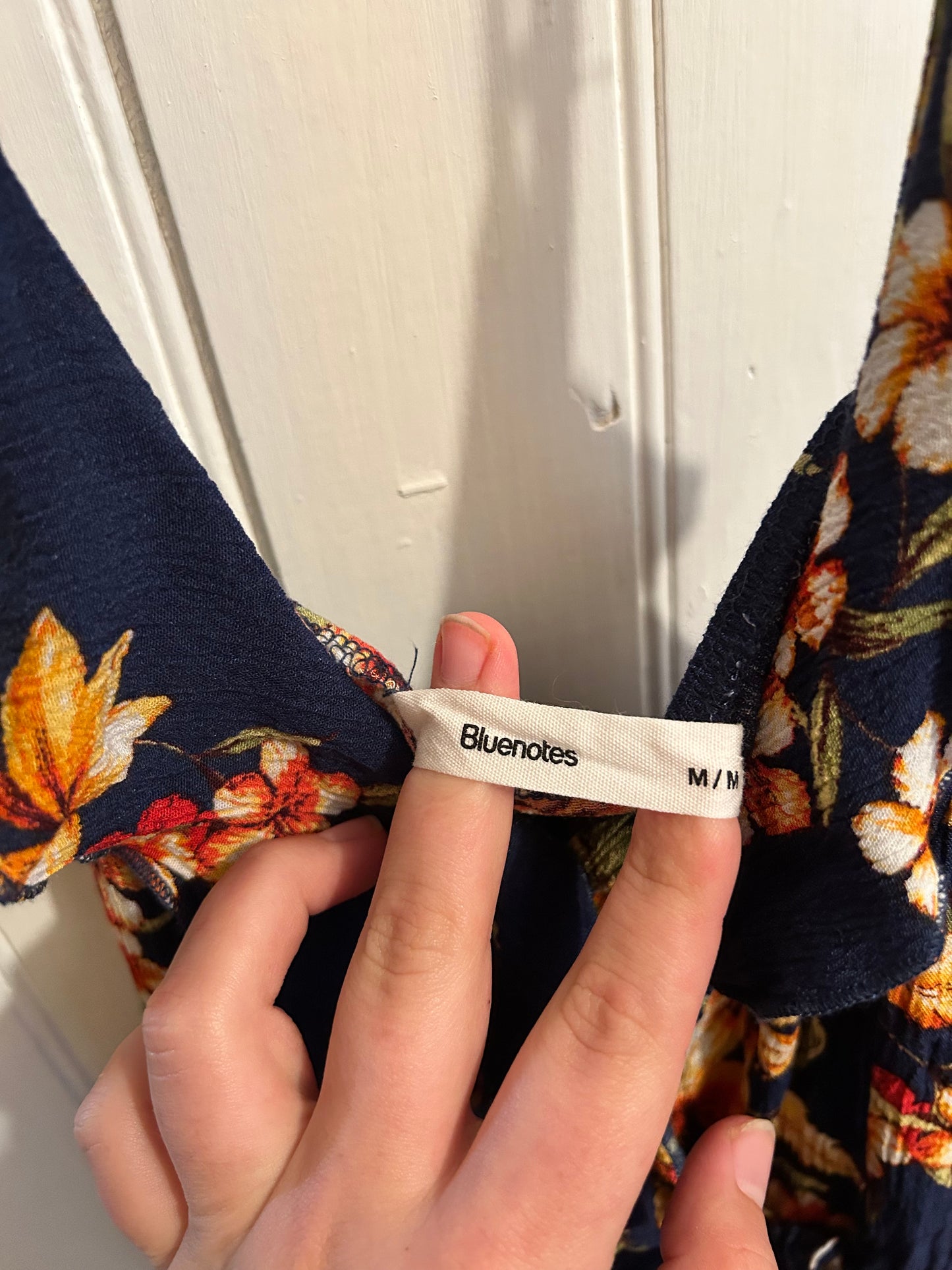 Bluenotes medium navy & orange floral ruffle dress