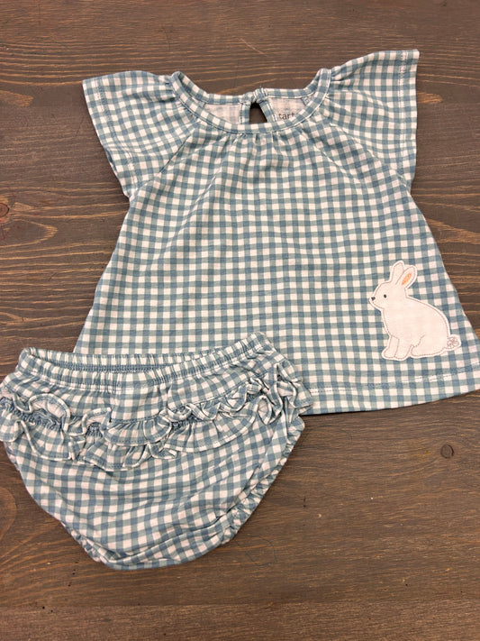 Carters 0/3m blue gingham rabbit set