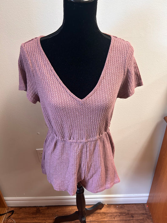 Shein large pink waffle knit romper