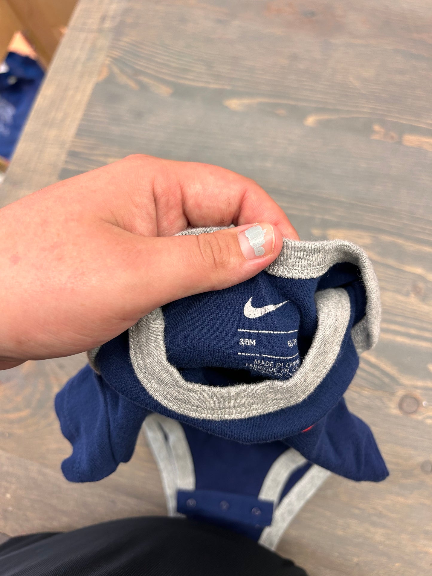 Nike 3/6m navy & red just do it onesie