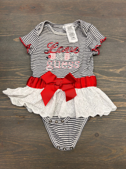 Guess 6/9m striped short sleeve lace skirted onesie