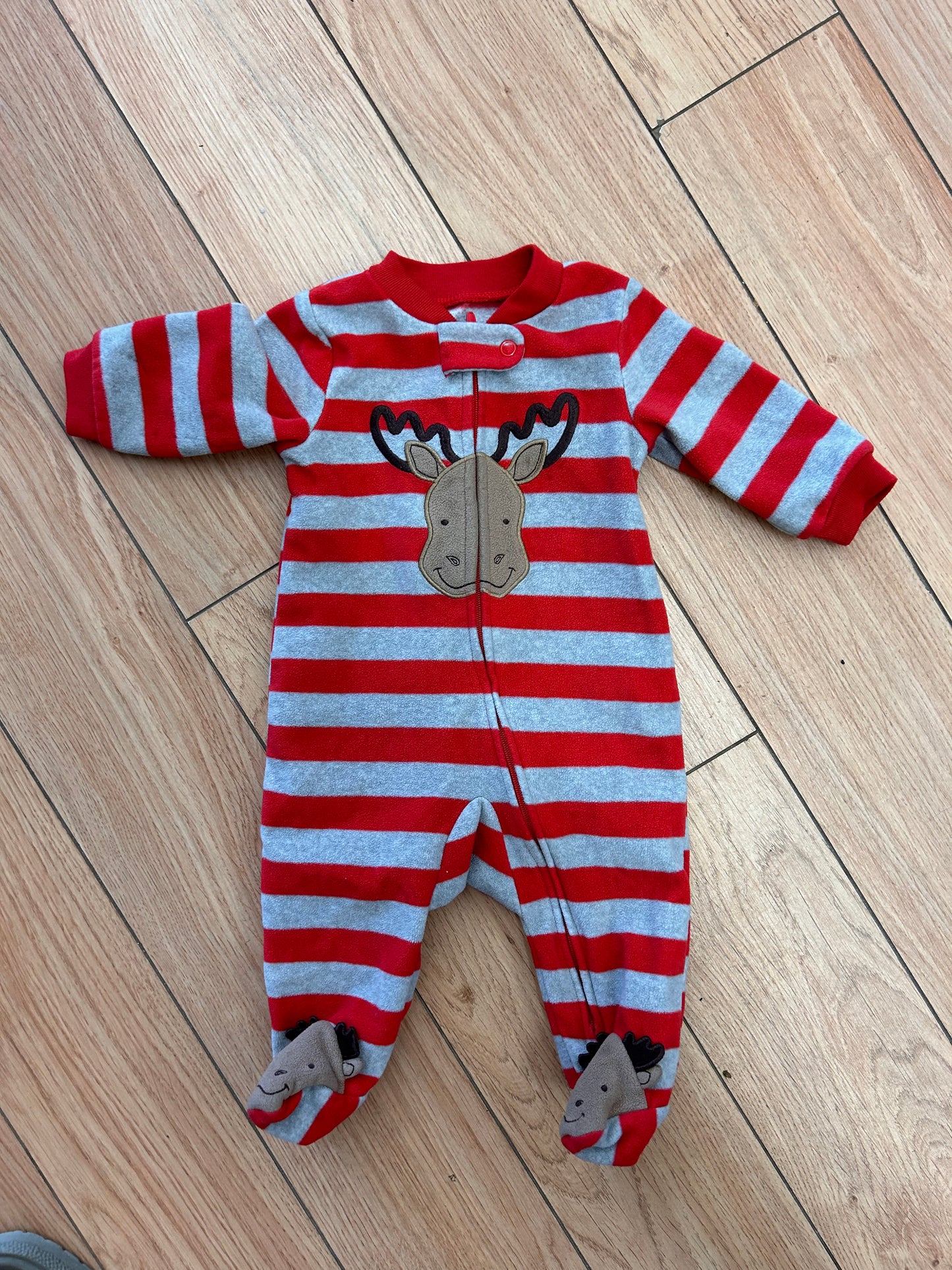 Carters 0/3m red striped reindeer sleeper