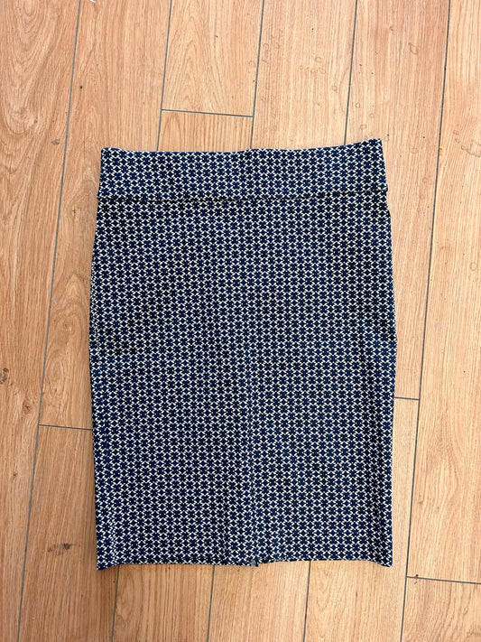 Sears 2petite navy geometric midi skirt