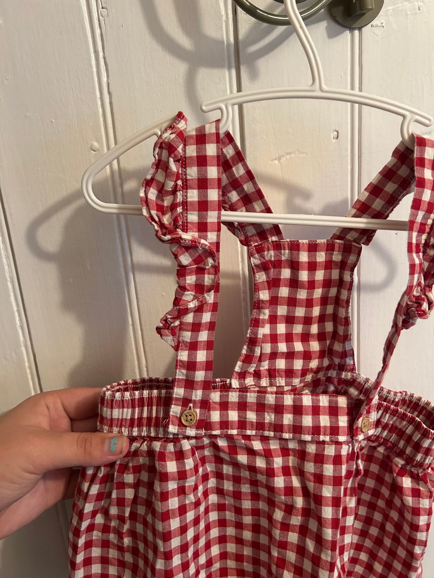 H&M 12/18m red gingham skirted overalls