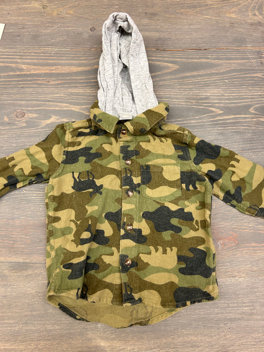 Little me 12m green camo hooded flannel