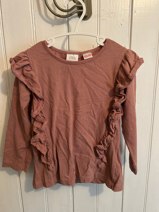 Zara 3/4t pink lace ruffle long sleeve top