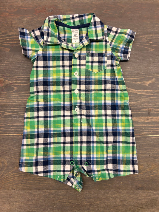 Carters 6m green plaid romper