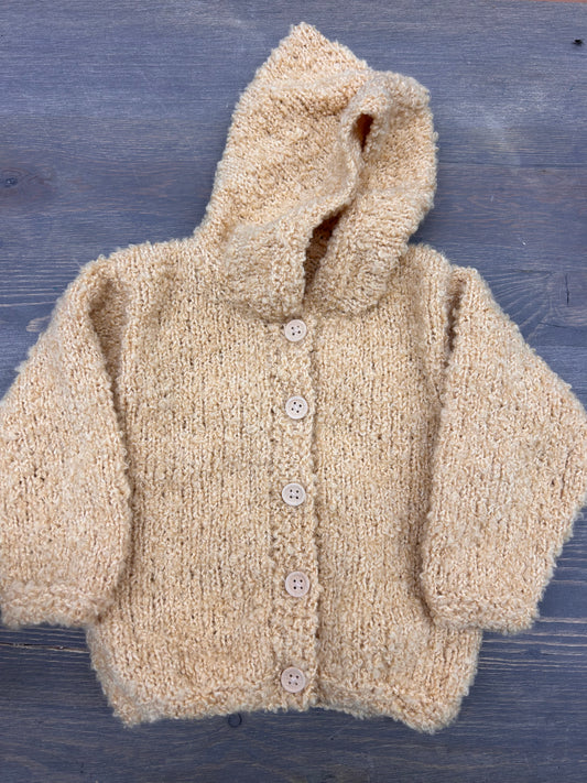 Handmade 2t brown knit button up hooded cardigan