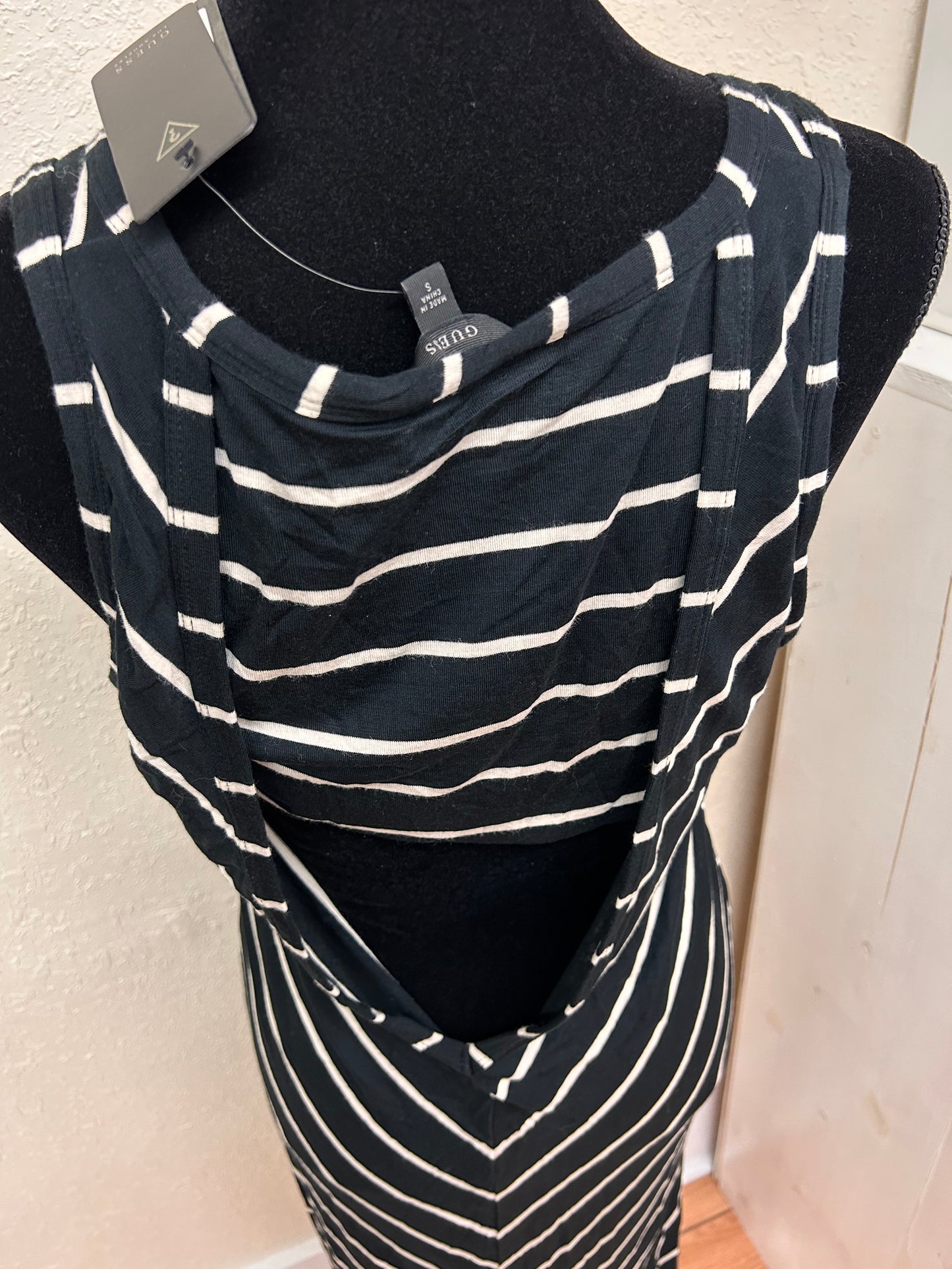 NEW guess small black striped midi dress with open back