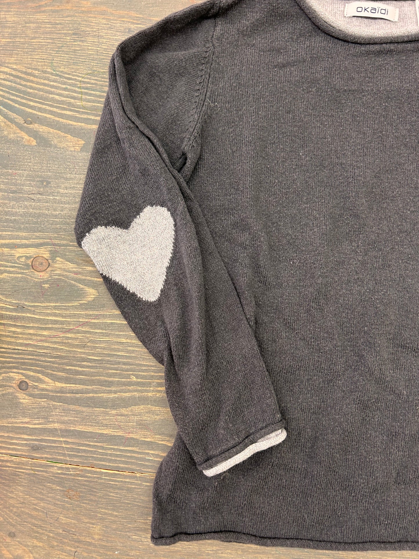 Okaidi 6 grey heart elbow sweater