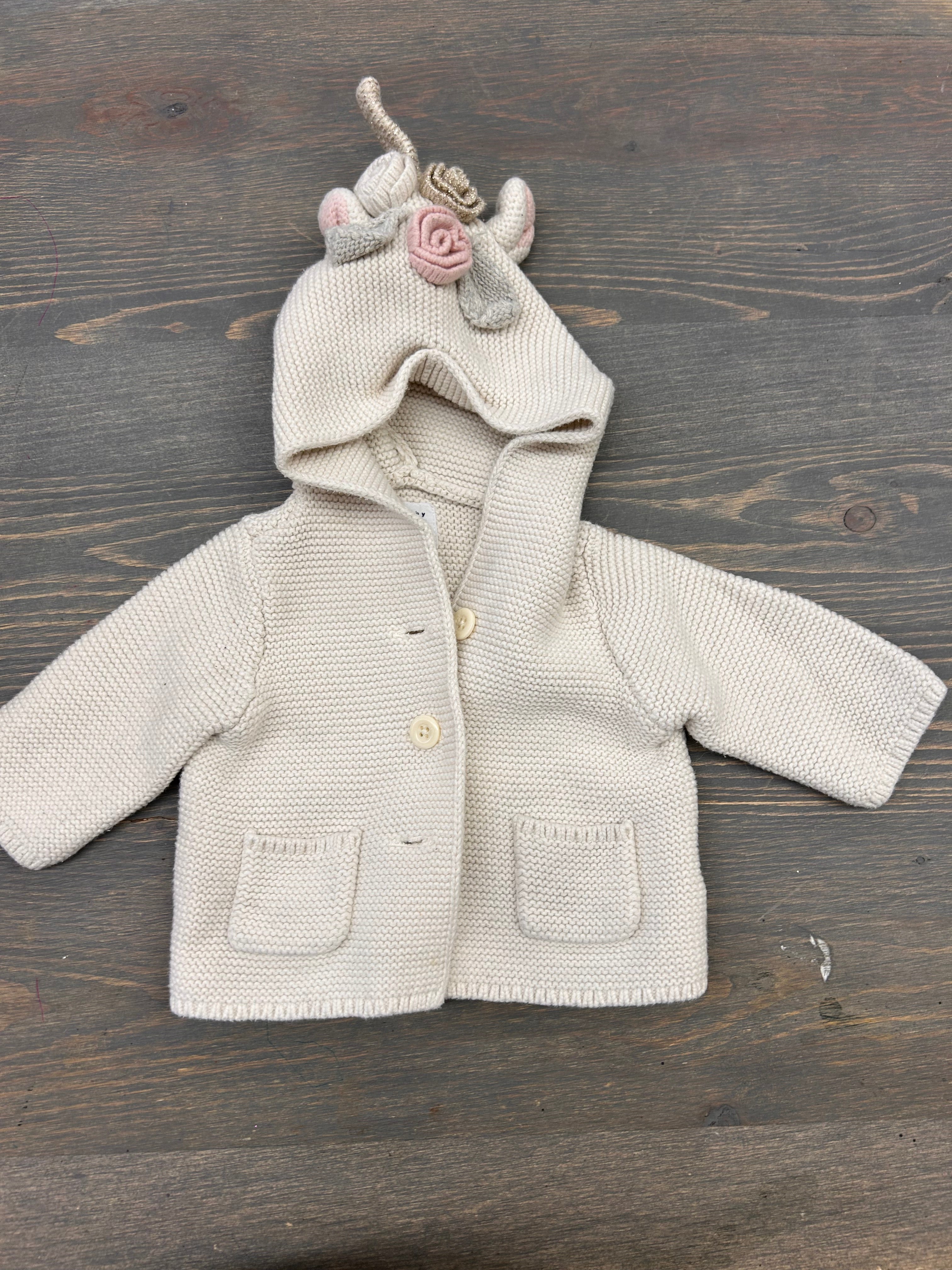 Gap 0 3m white unicorn knit cardigan