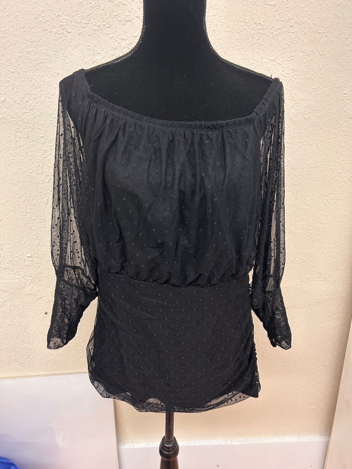 Additional Elle 1x black mesh long sleeve off the shoulder blouse