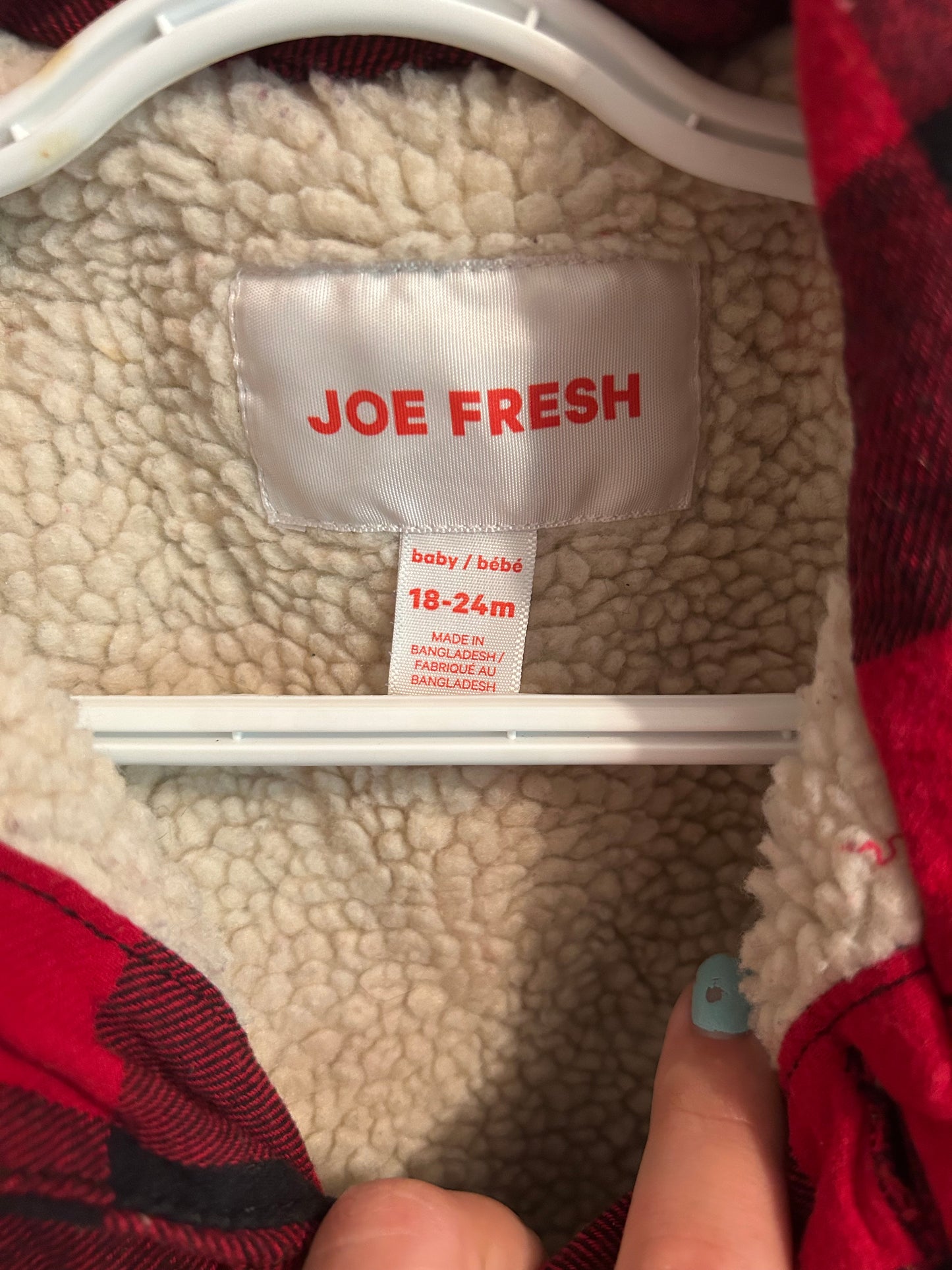 Joe fresh 18/24m red plaid Sherpa lined Shacket