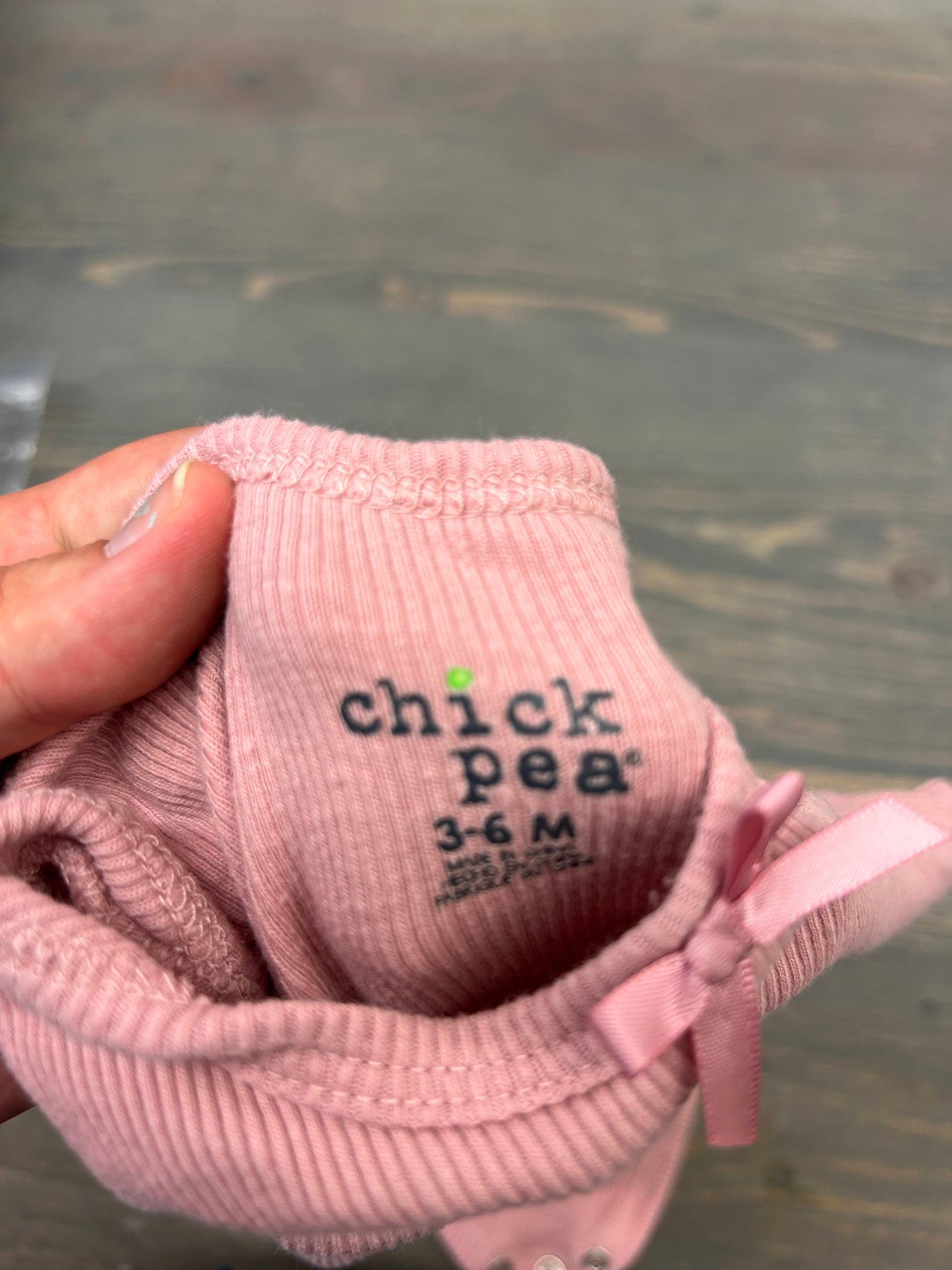 Chick pea 3/6m pink ribbed onesie