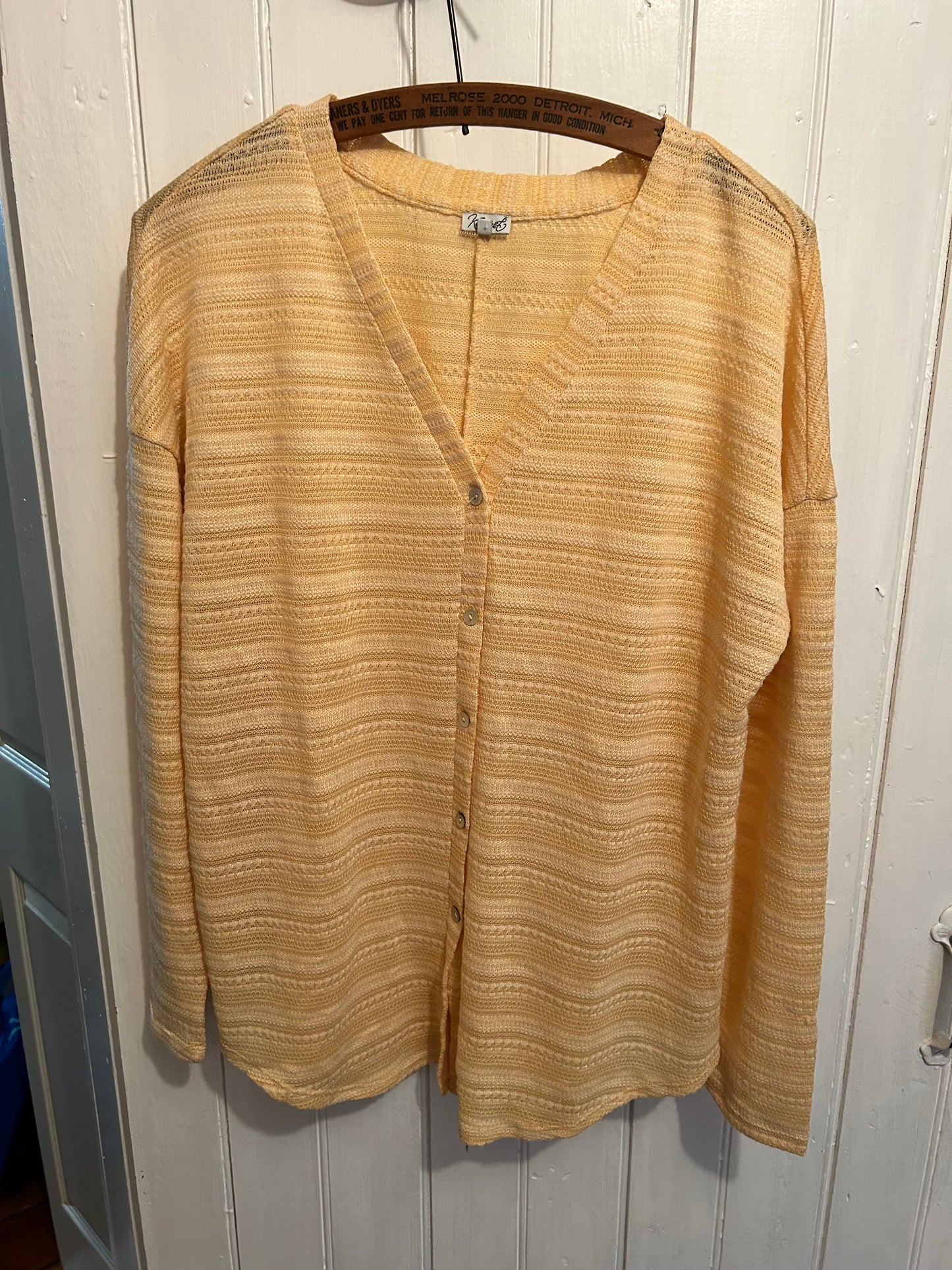 Kismet large yellow striped button up cardigan shirt