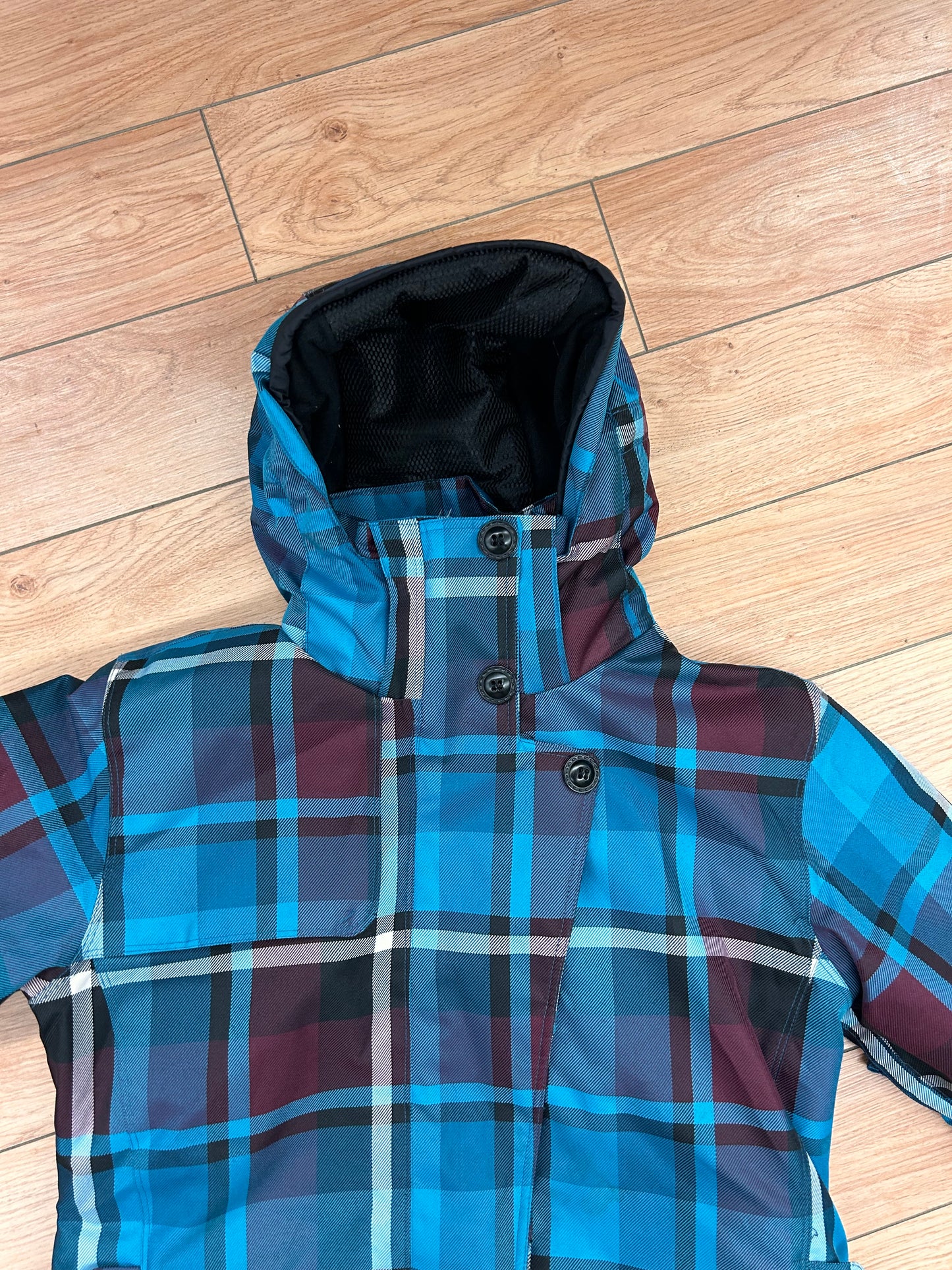 Global large blue plaid Winter coat