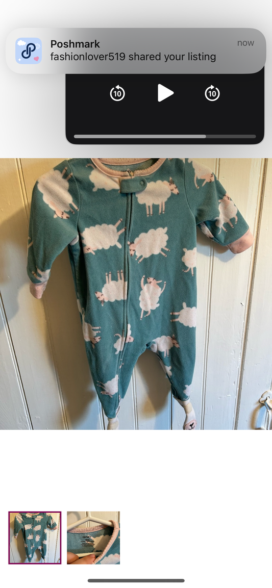 Carters 6m blue sheep fleece sleeper