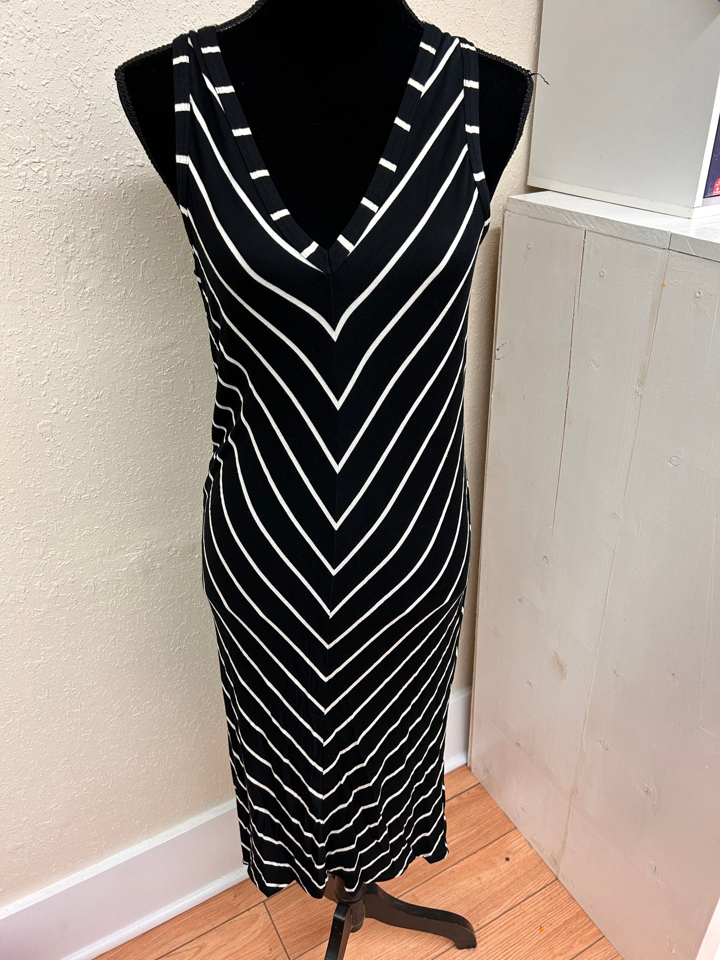 NEW guess small black striped midi dress with open back