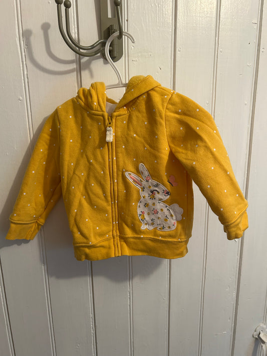 Carters 9m yellow rabbit zip up hoodie