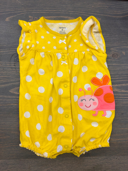 Carters 9m yellow polka dot lady bug romper