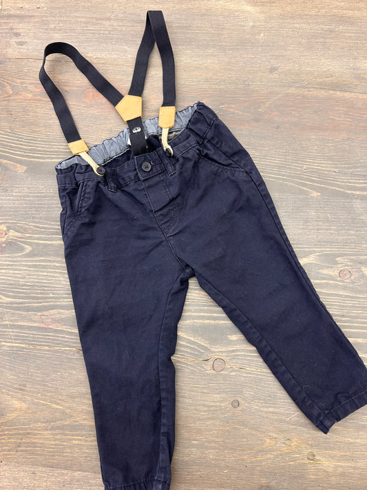 H&M 12/18m navy suspender pants