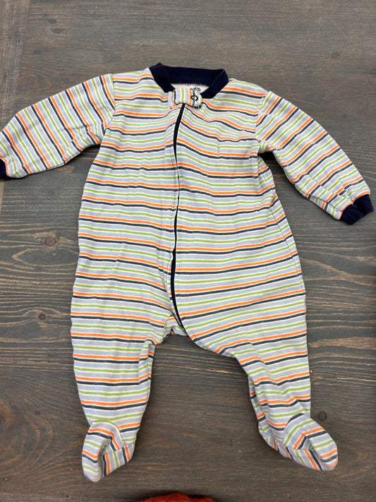 Bonnie baby 6m orange, blue & green striped sleeper