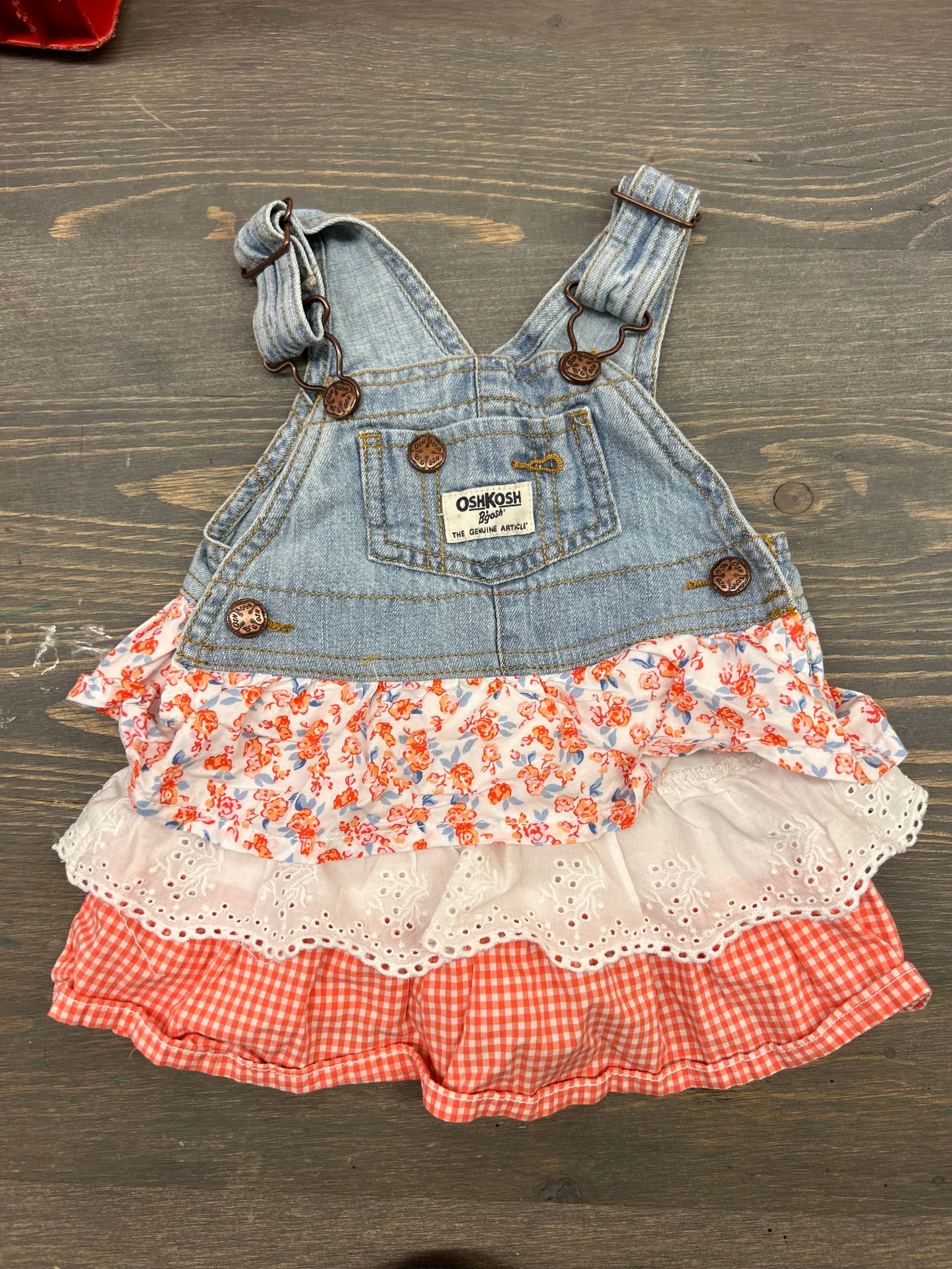 Oshkosh 6m peach floral skirted overalls