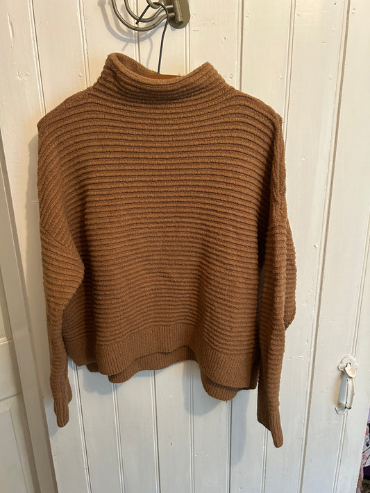 Garage large brown rib knit mock neck sweater