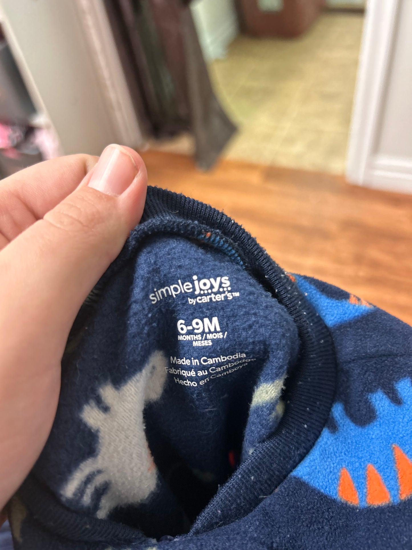 Carters 6/9m blue dino fleece Sleeper