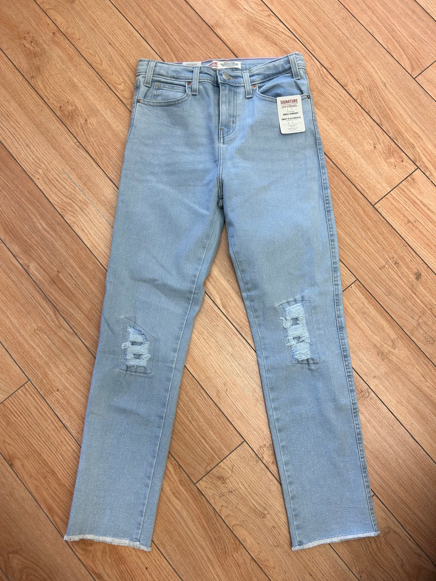 NEW Levi’s youth 18 light wash raw hem straight leg jeans