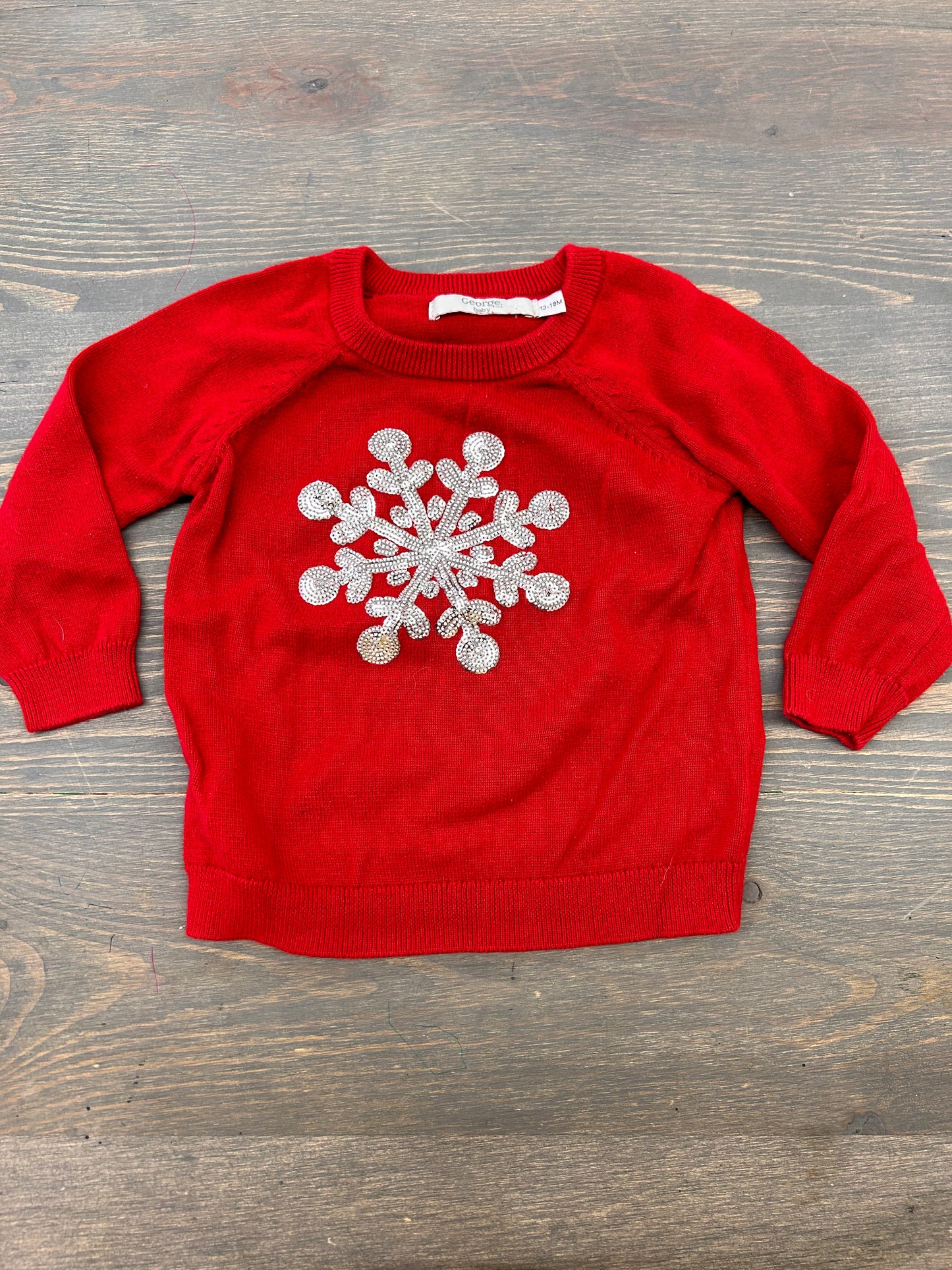 George 12/18m red sequin snowflake sweater