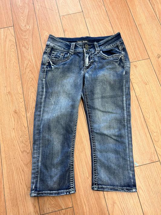 Suko 4 medium wash denim capris