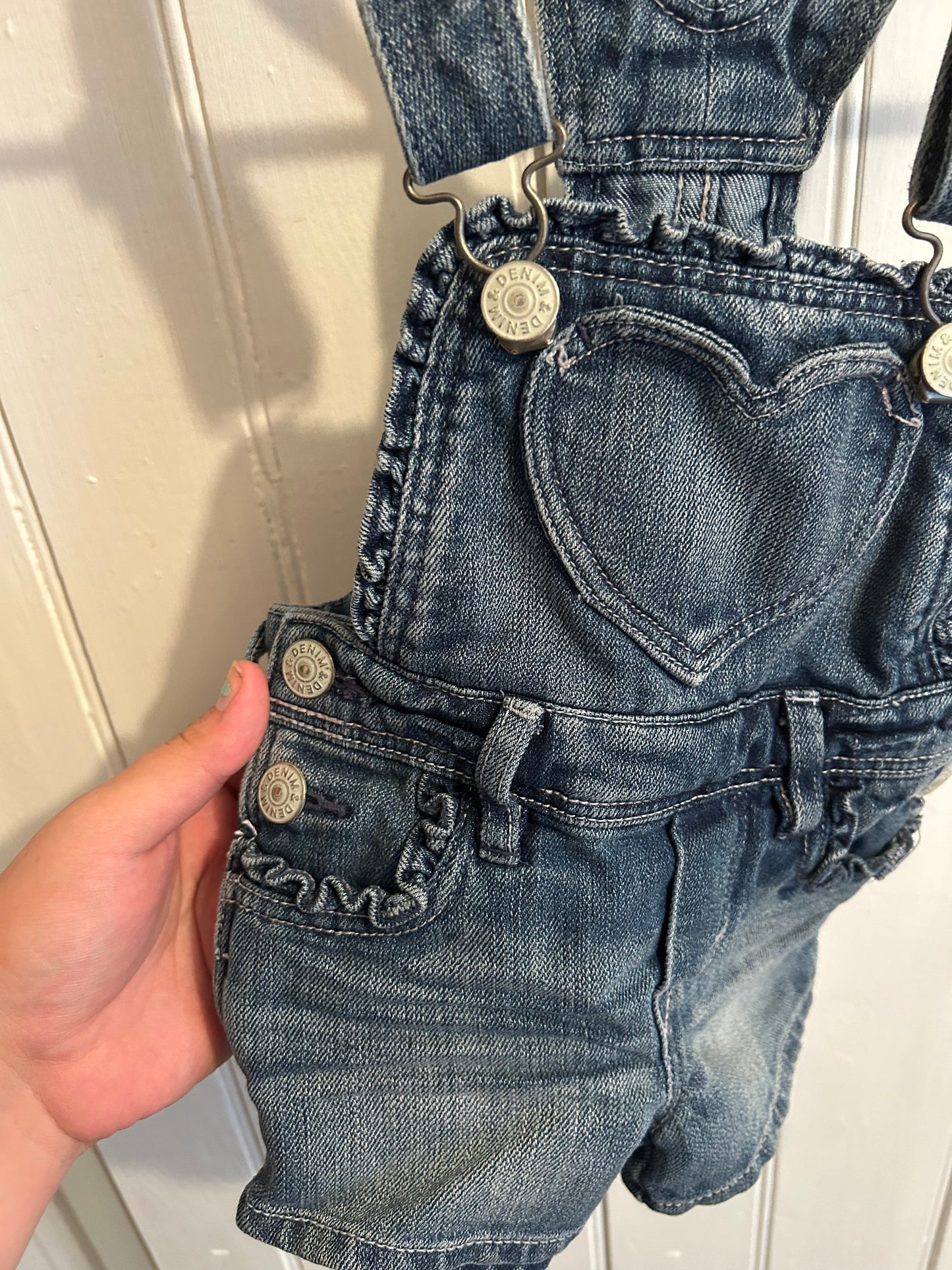 H&M 18/24m medium wash heart denim overalls