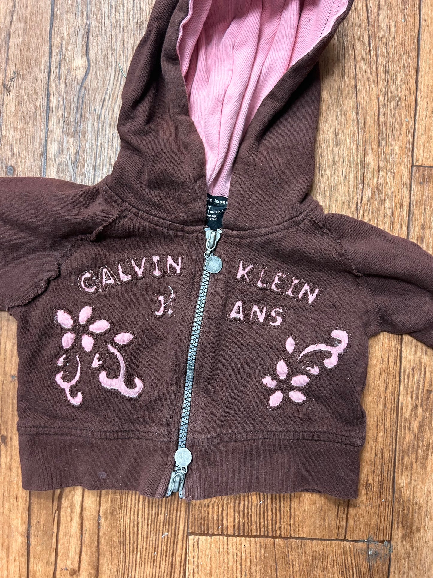 Calvin Klein 2t brown Cropped zip up hoodie