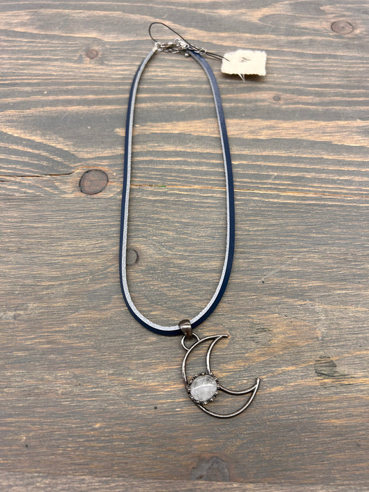 18” navy blue moon pendant necklace