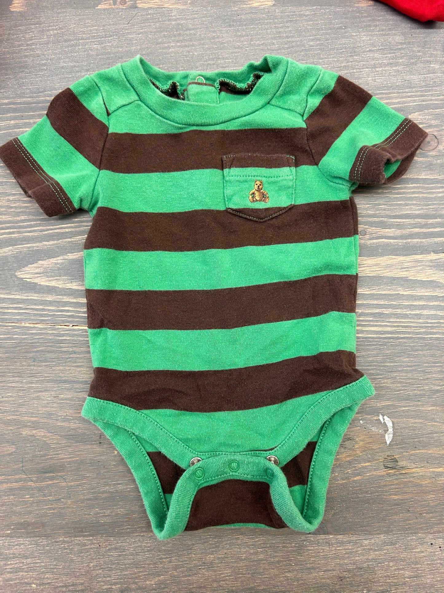 Gap 0/3m brown & green striped onesie