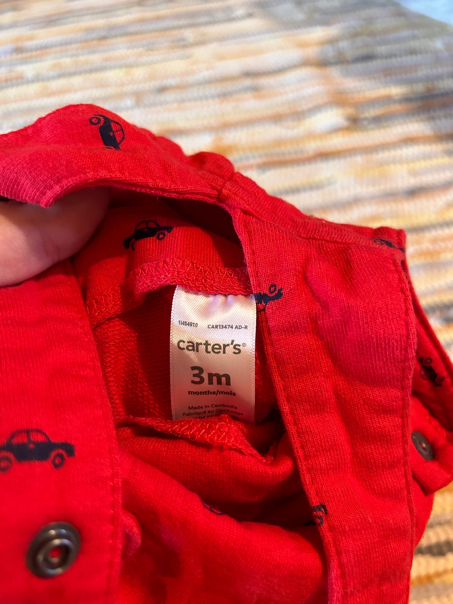 Carters 3m red car print shorts overalls