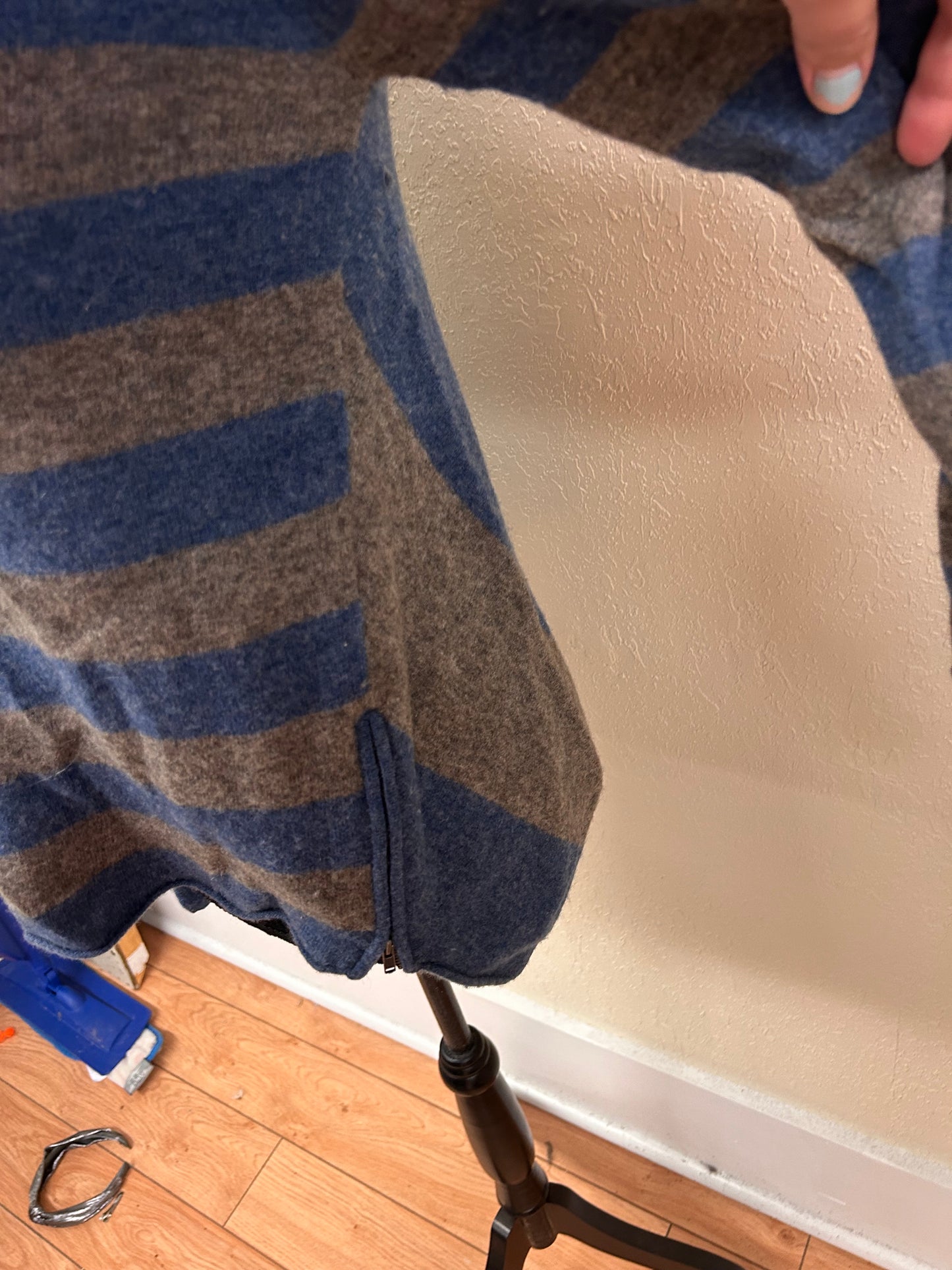 Masai medium merino wool blue & brown striped asymmetrical sweater