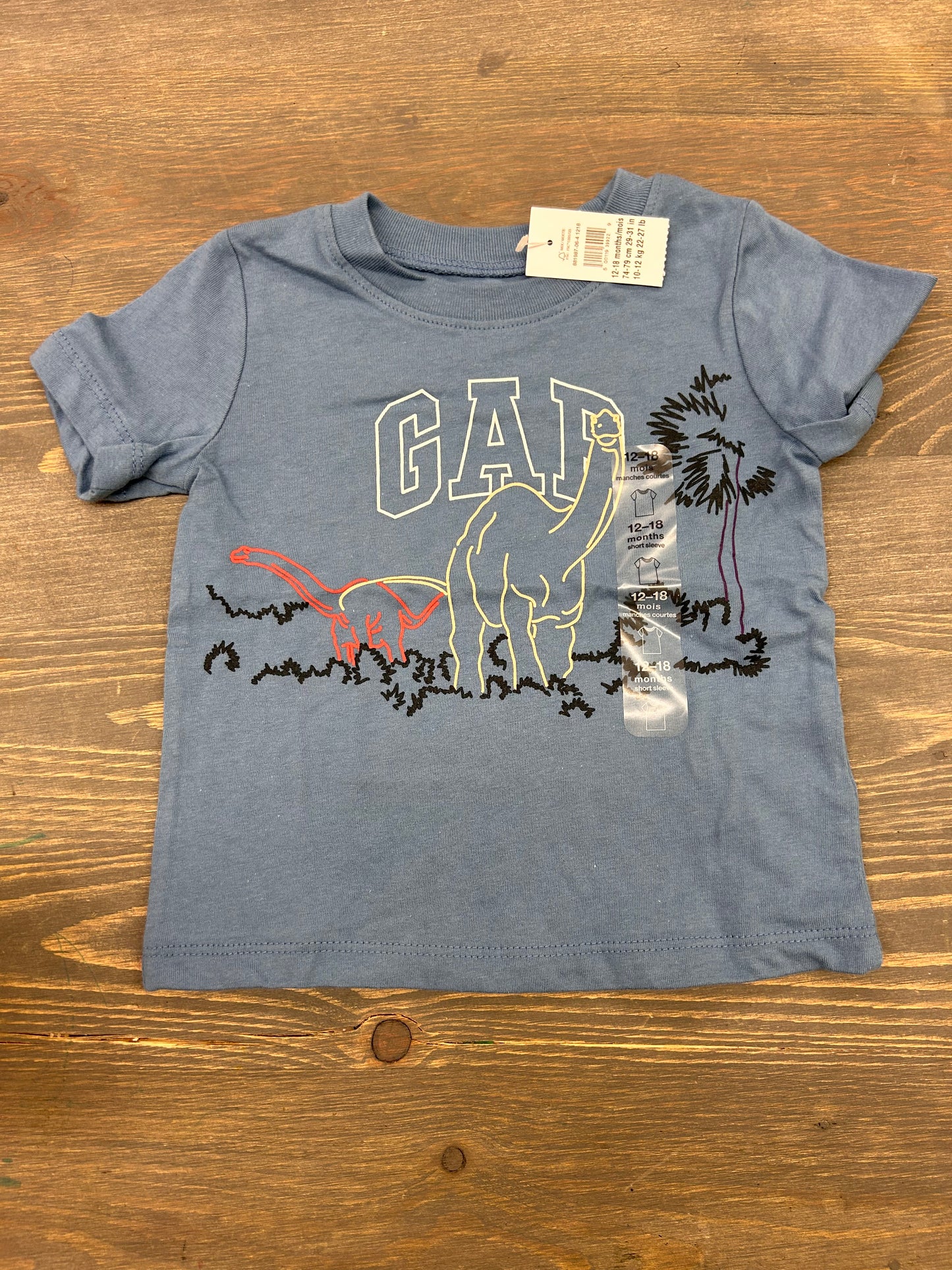 NEW Gap 12/18m blue Dino tshirt