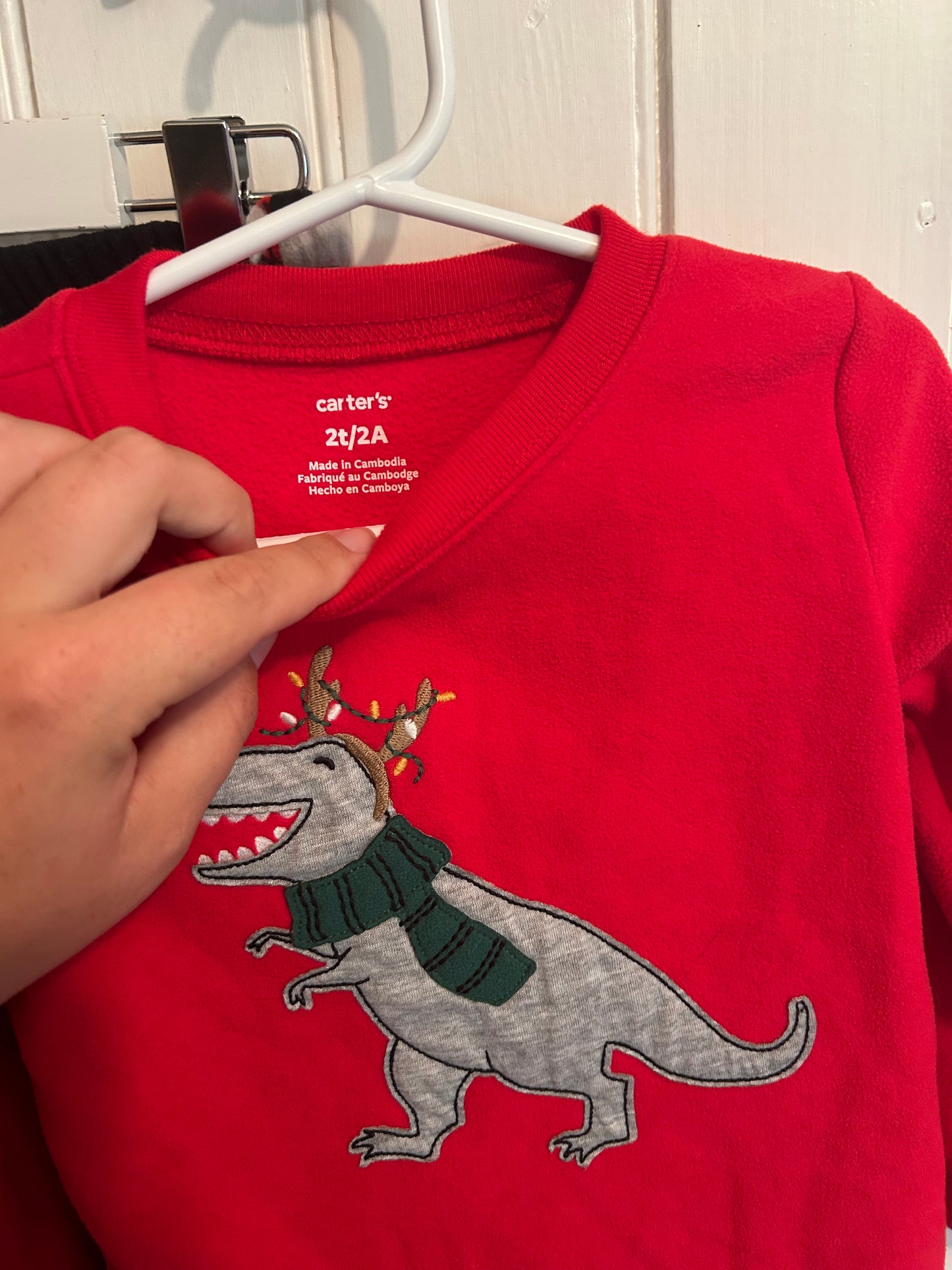 Carters 2t Christmas Dino fleece 2pc sleep set