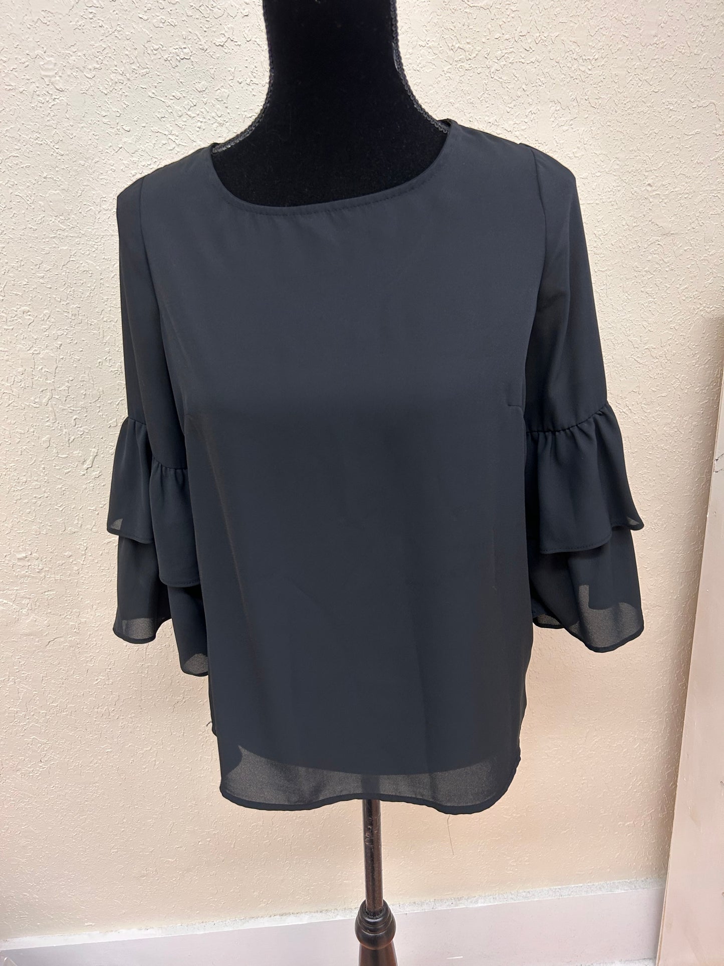 Lily Morgan small black bell sleeve sheer blouse