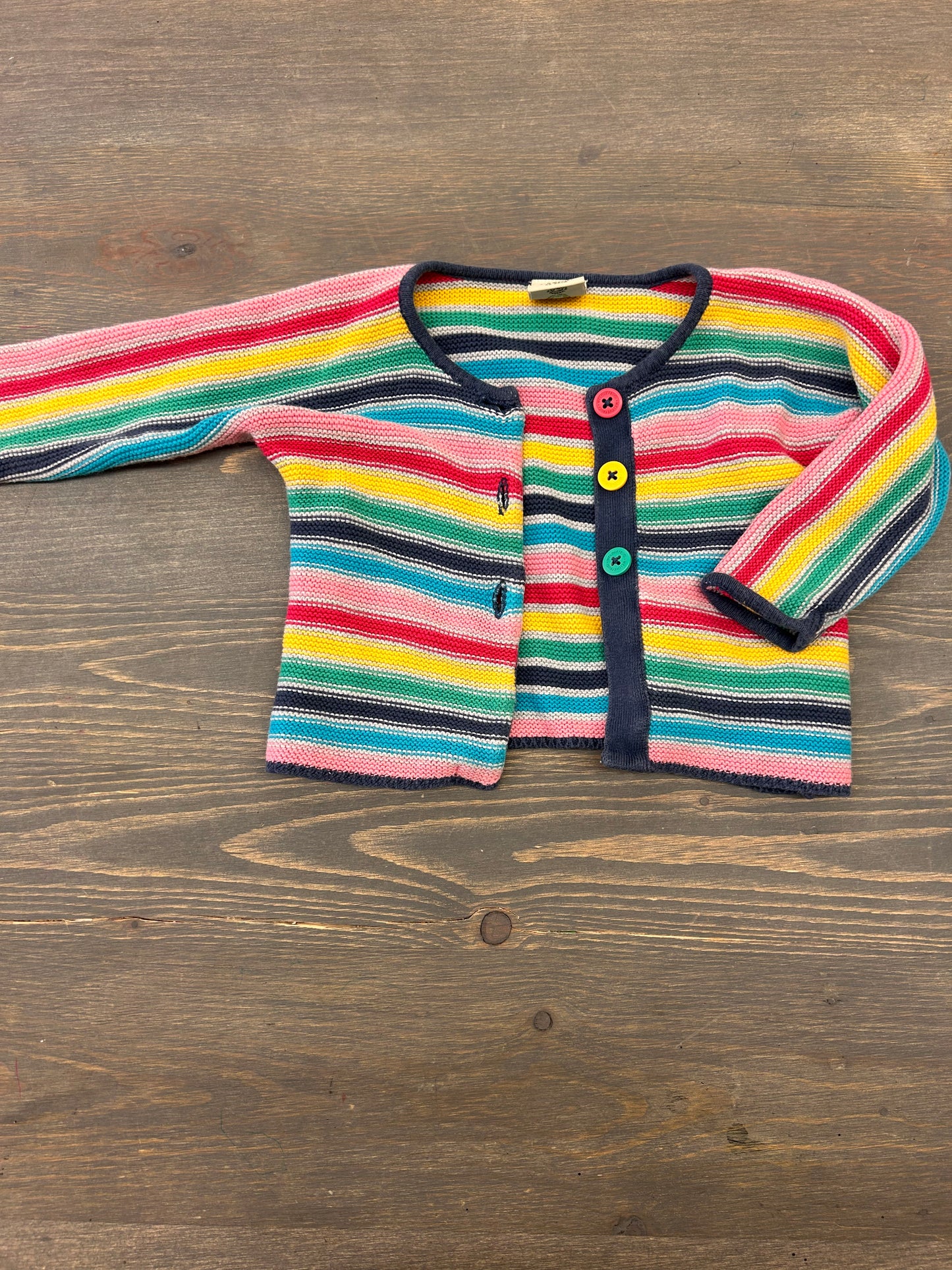 Frugi 3/6m rainbow striped knit cardigan