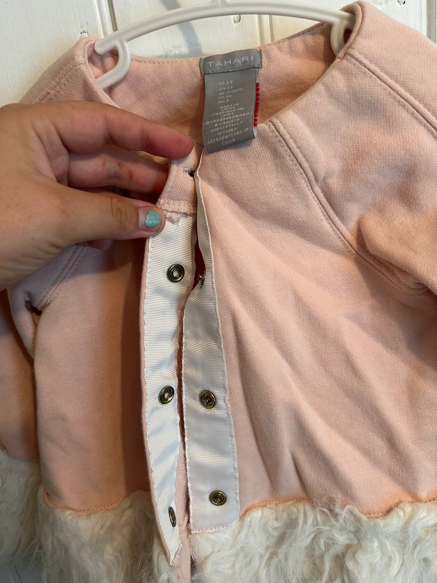 Tahari 3t pink faux fur jacket