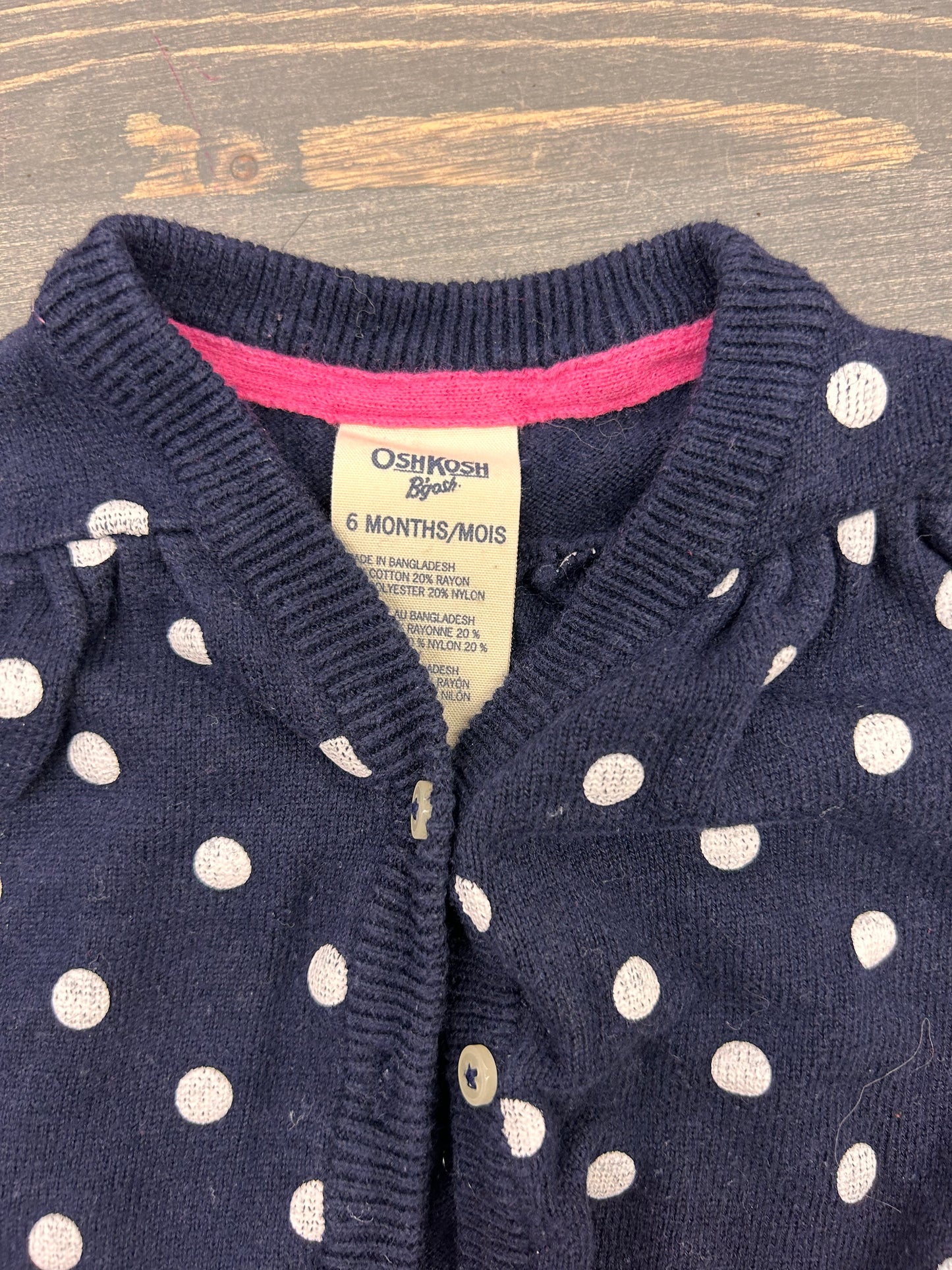 Oshkosh 6m navy polka dot cardigan