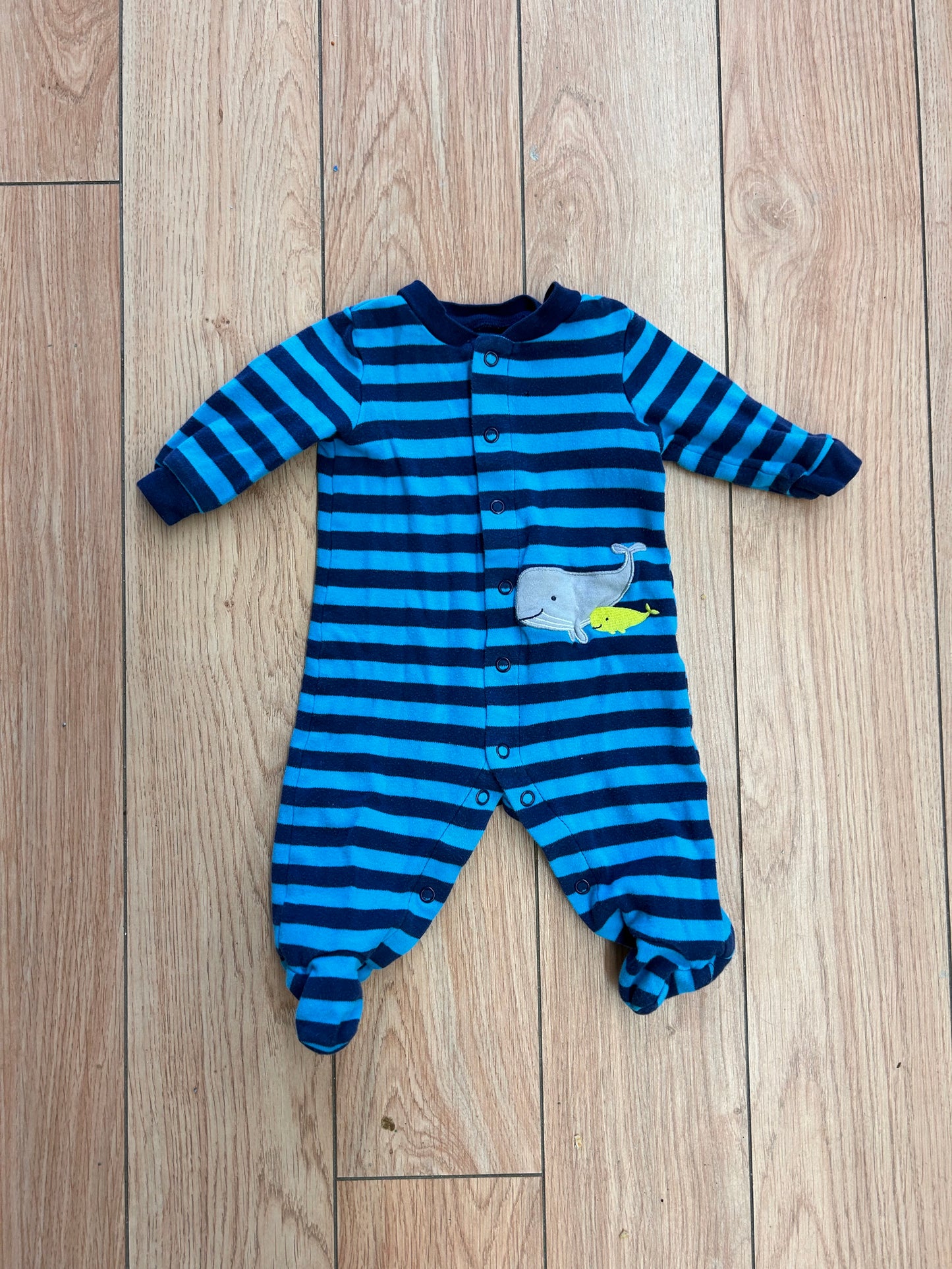 Carters 0/3m blue striped whale sleeper