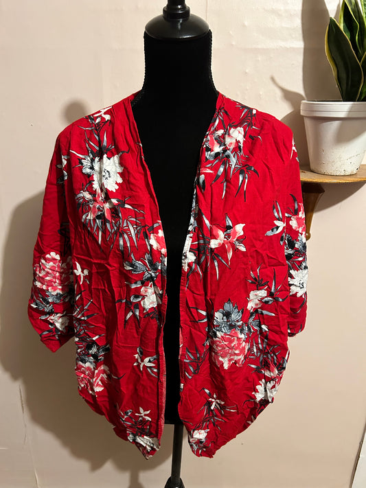 Ardene m/l red floral kimono