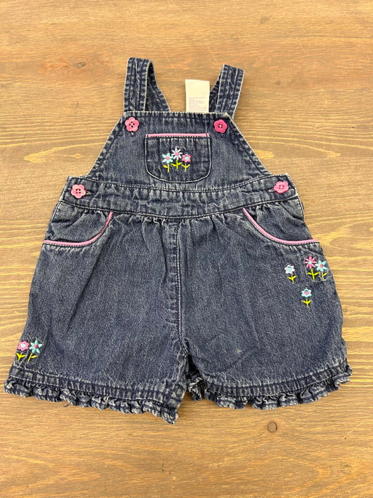 Gymboree 0/3m floral embroidered denim overalls